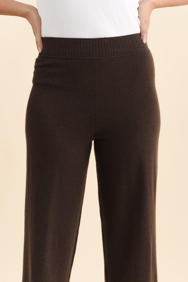 Dalia Chocolate Wool Cashmere Pants,Brunette model,alt text|model:MJ image 6