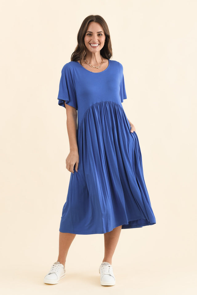 Dalton Cobalt Crescent Dress,Brunette model,alt text|model:MJ image 4