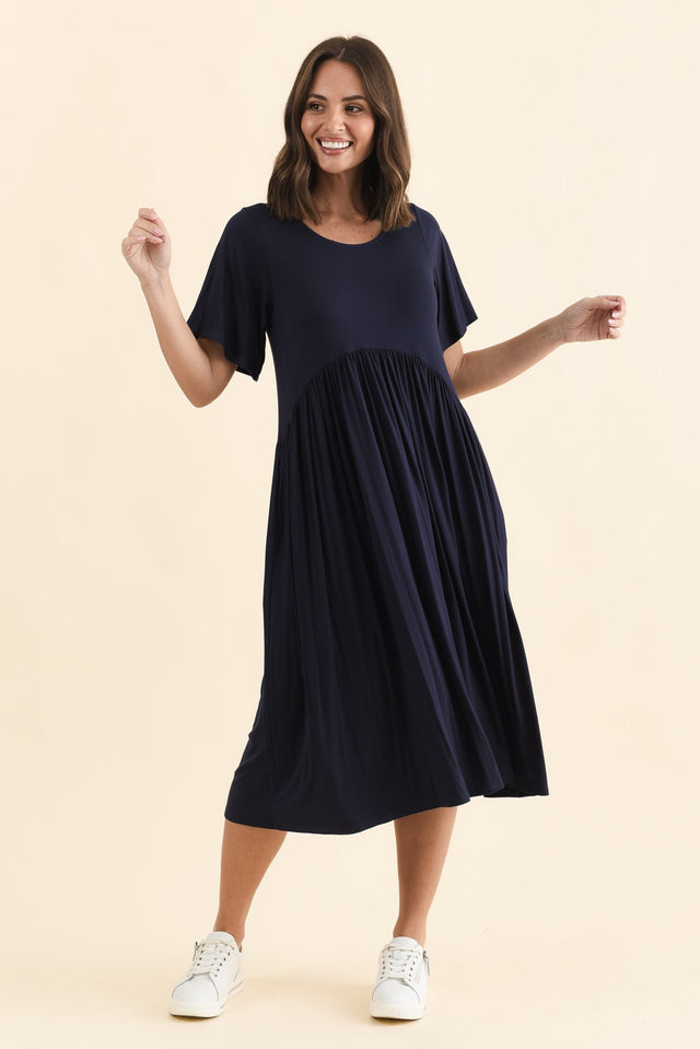 Dalton Navy Crescent Dress,Brunette model,alt text|model:MJ image 8
