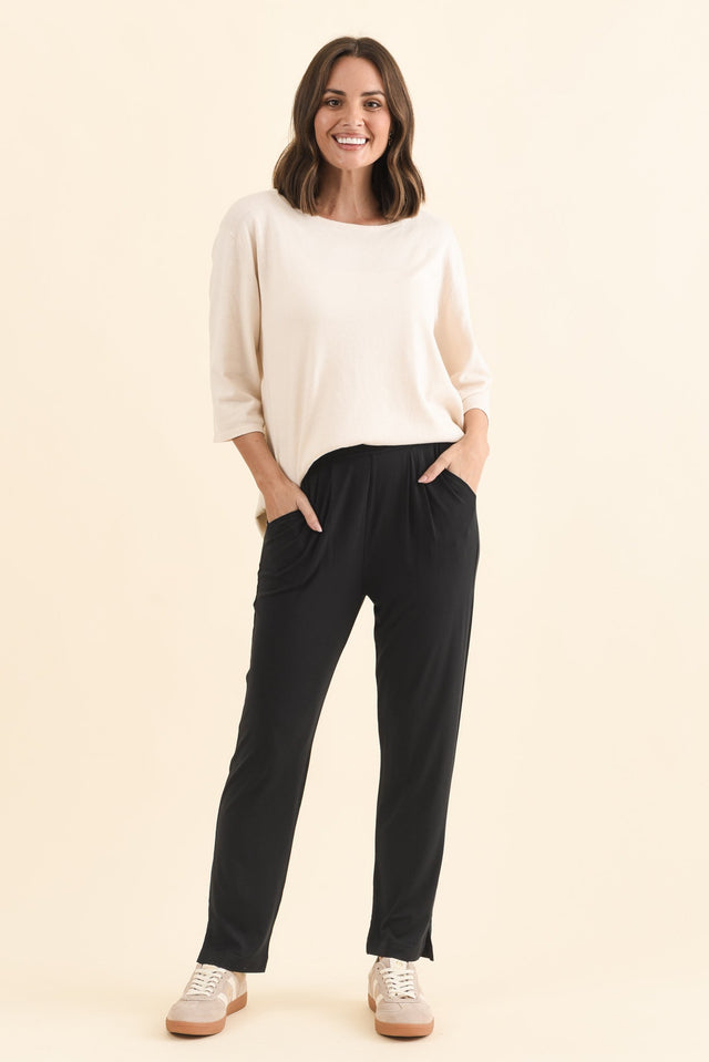 Dana Black Micro Modal Pants,Brunette model,alt text|model:MJ image 8