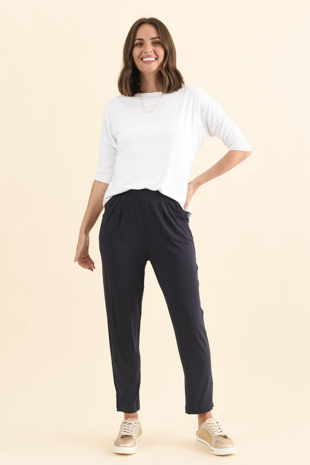 Dana Navy Micro Modal Pants,Brunette model,alt text|model:MJ image 8