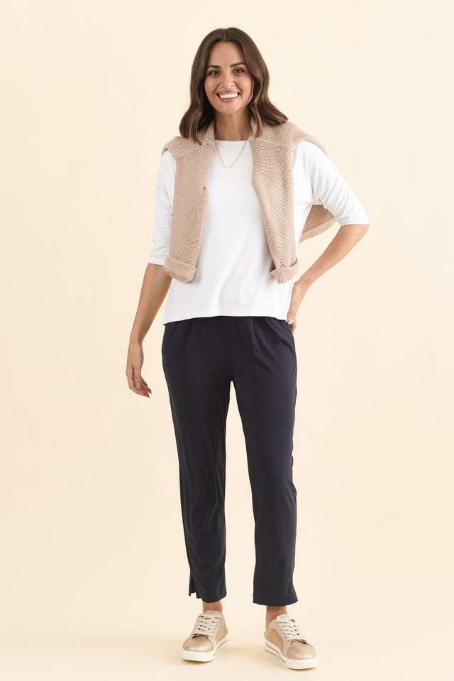Dana Navy Micro Modal Pants,Brunette model,alt text|model:MJ image 4
