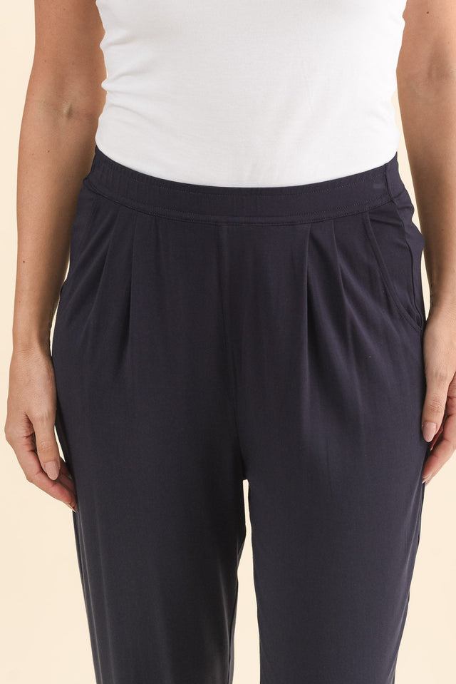 Dana Navy Micro Modal Pants,Brunette model,alt text|model:MJ image 7
