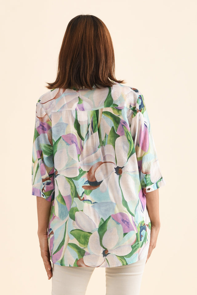 Dancy Green Bloom Collard Blouse,Back,Brunette model,alt text|model:Cara image 4