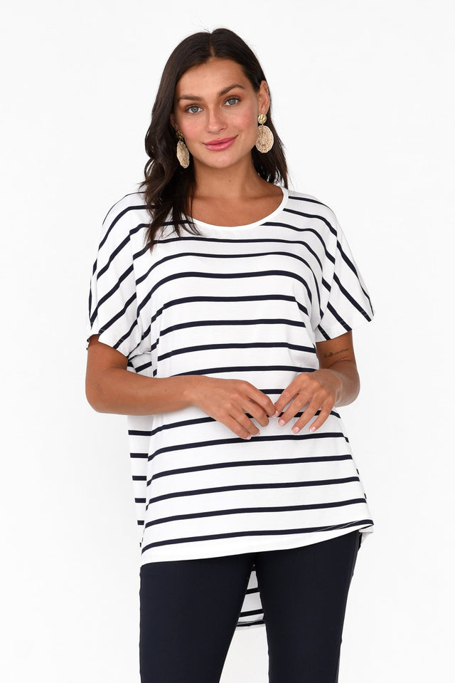 Danya White Stripe Bamboo Top Scoop Neckline  alt text|model:Brontie image 2