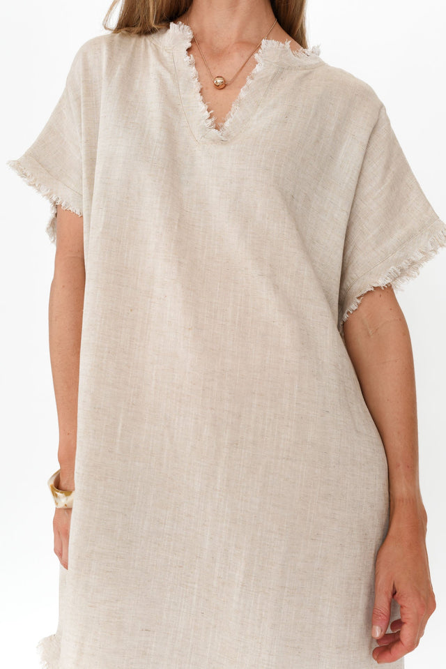 Darlene Beige Frayed Midi Dress image 6