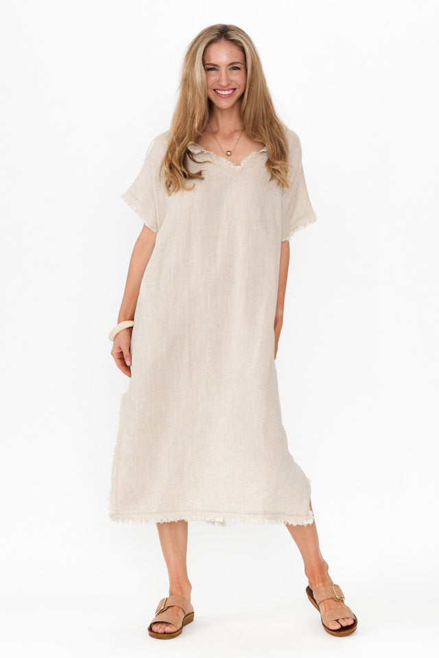 Darlene Beige Frayed Midi Dress image 7