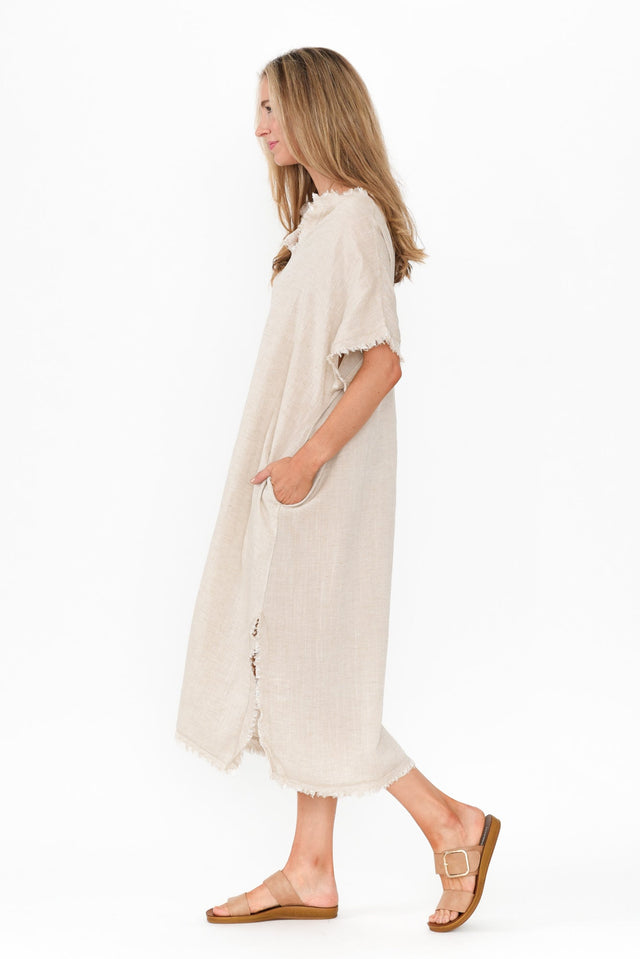 Darlene Beige Frayed Midi Dress