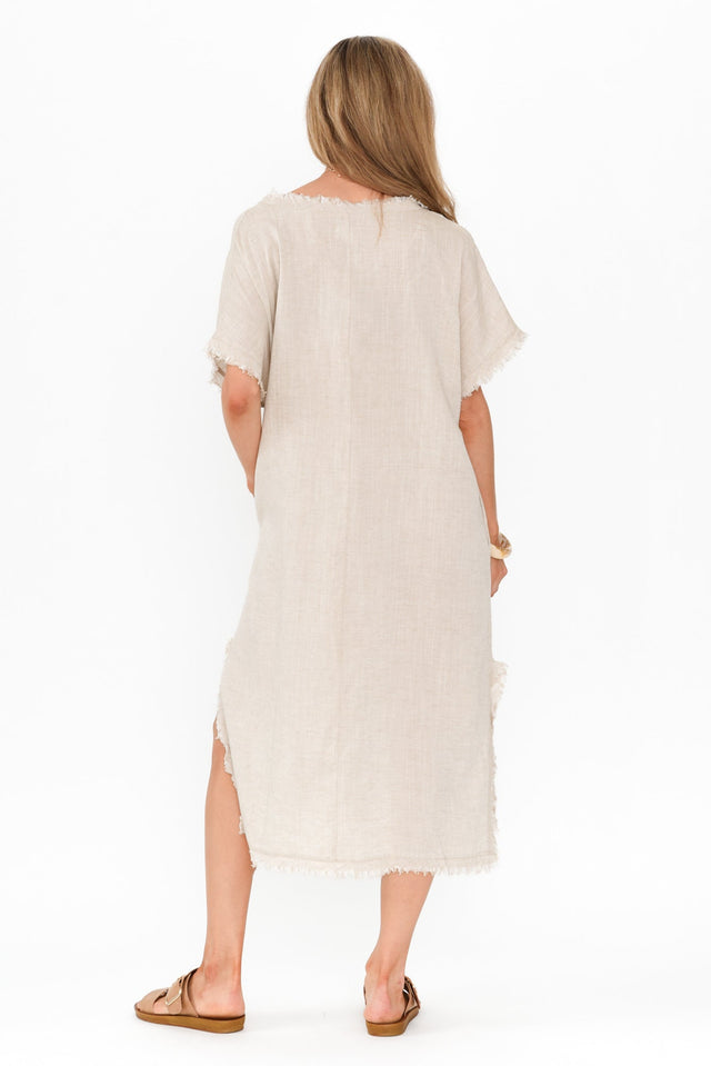 Darlene Beige Frayed Midi Dress image 4