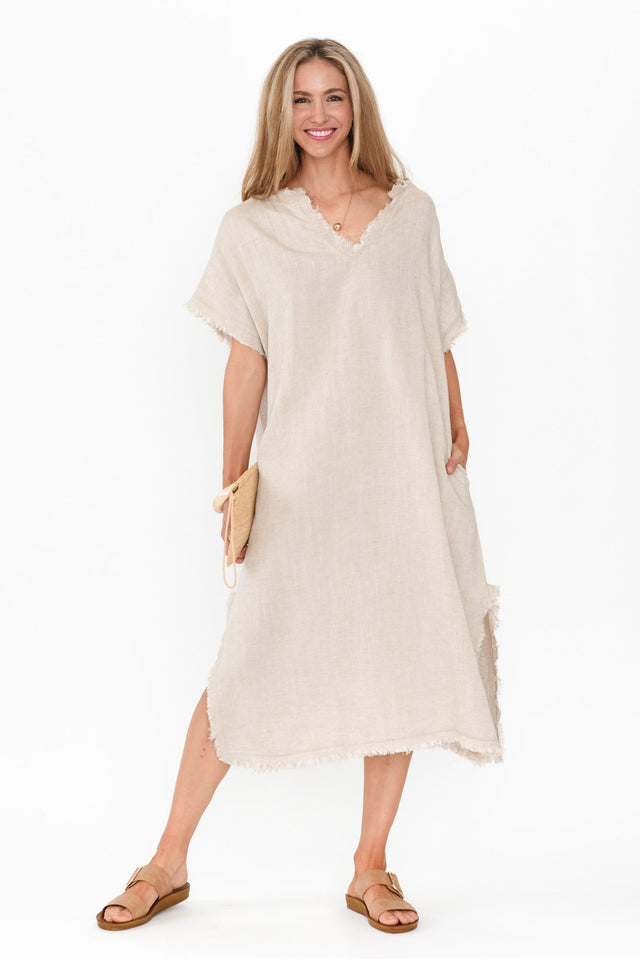 Darlene Beige Frayed Midi Dress