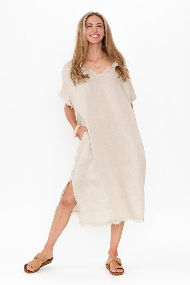 Darlene Beige Frayed Midi Dress image 3