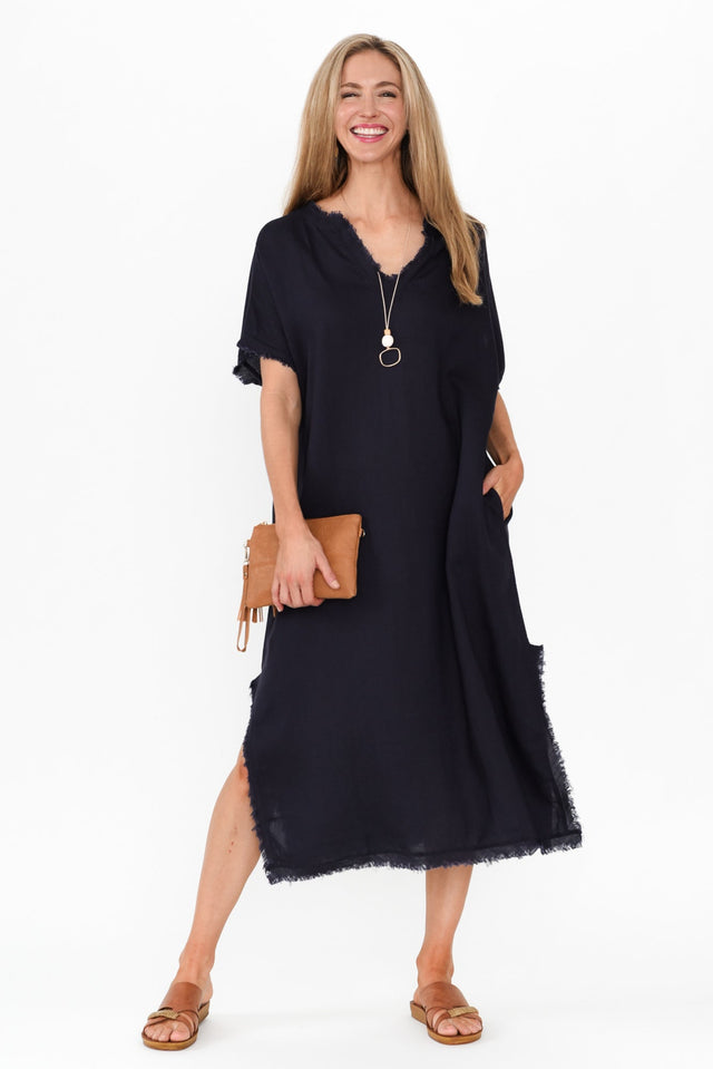 Darlene Navy Frayed Midi Dress image 1