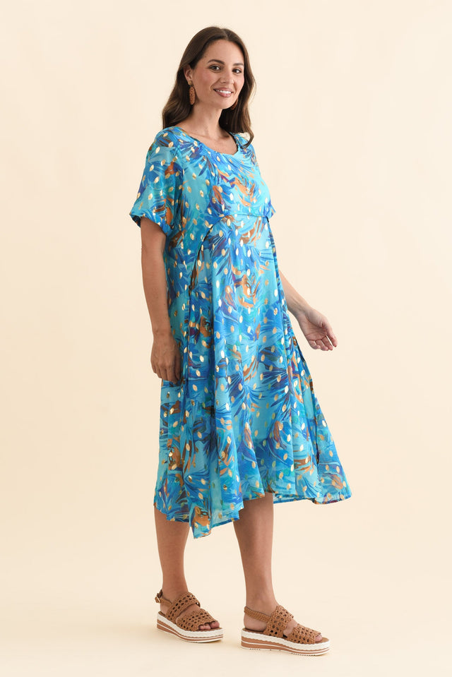 Darling Aqua Burst Foil Crescent Dress,Brunette model,alt text|model:MJ image 4