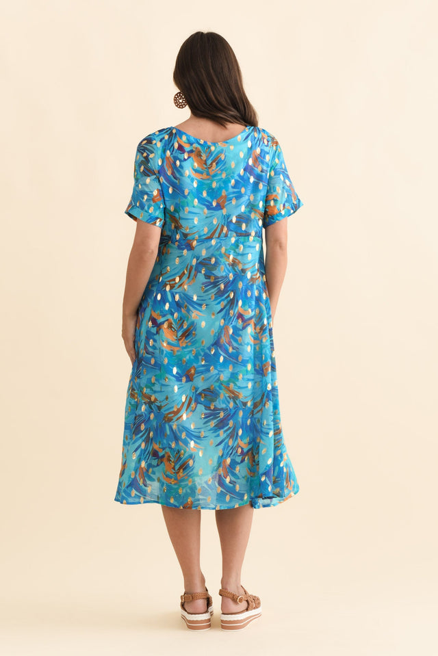 Darling Aqua Burst Foil Crescent Dress,Brunette model,alt text|model:MJ image 5