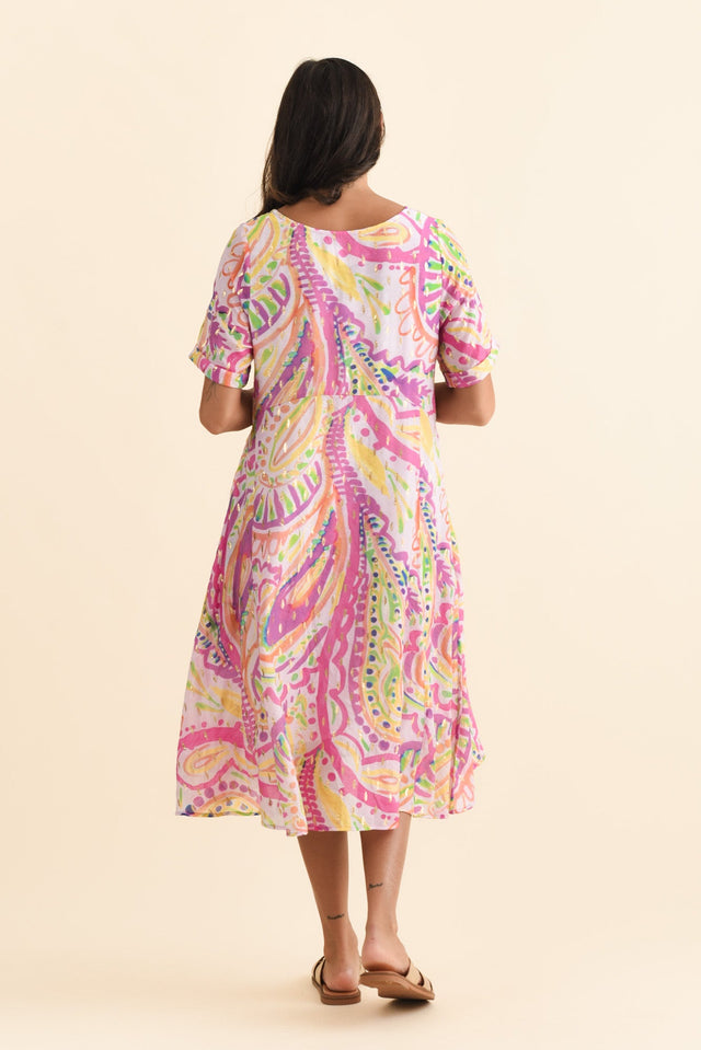 Darling Pink Abstract Foil Crescent Dress,Brunette model,alt text|model:Brontie image 6