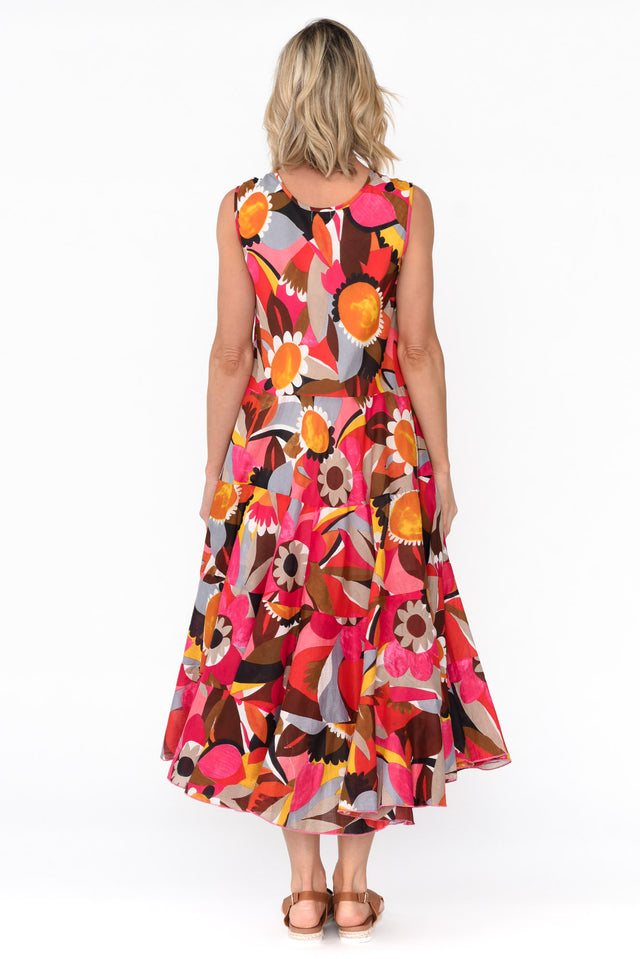 Daydream Pink Abstract Cotton Midi Dress image 6