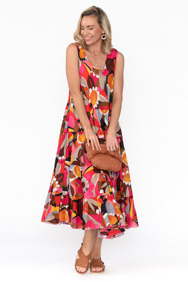 Daydream Pink Abstract Cotton Midi Dress image 2