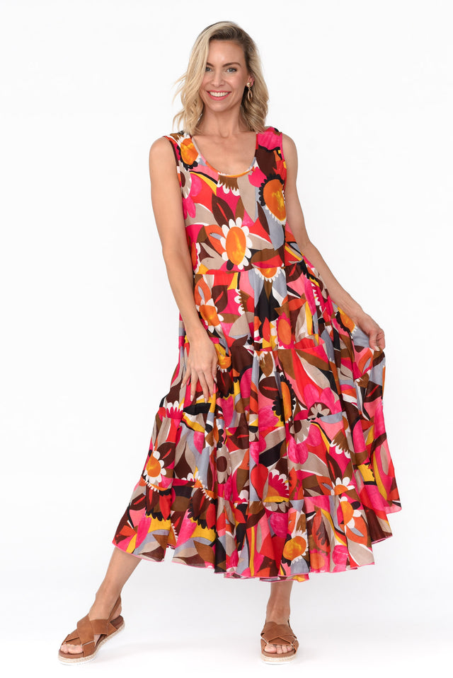 Daydream Pink Abstract Cotton Midi Dress image 3