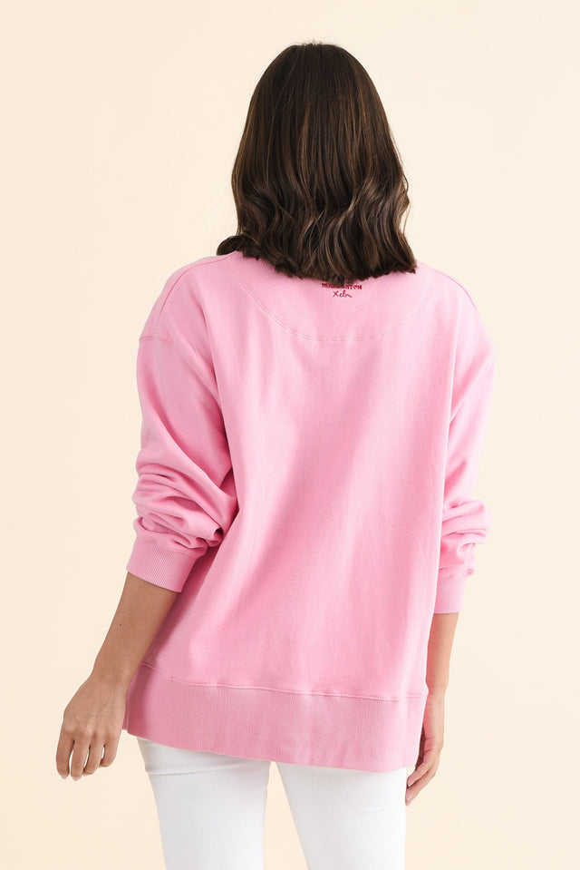 Deb McNaughton Pink Cotton Sweatshirt,brunette model,Back of Outfit,alt text|model:MJ image 4