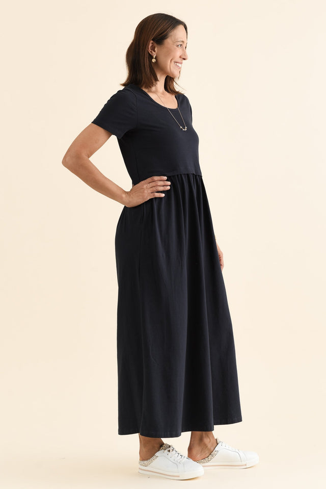 Deidra Navy Cotton Pocket Dress,Side,Brunette model,alt text|model:Cara image 3