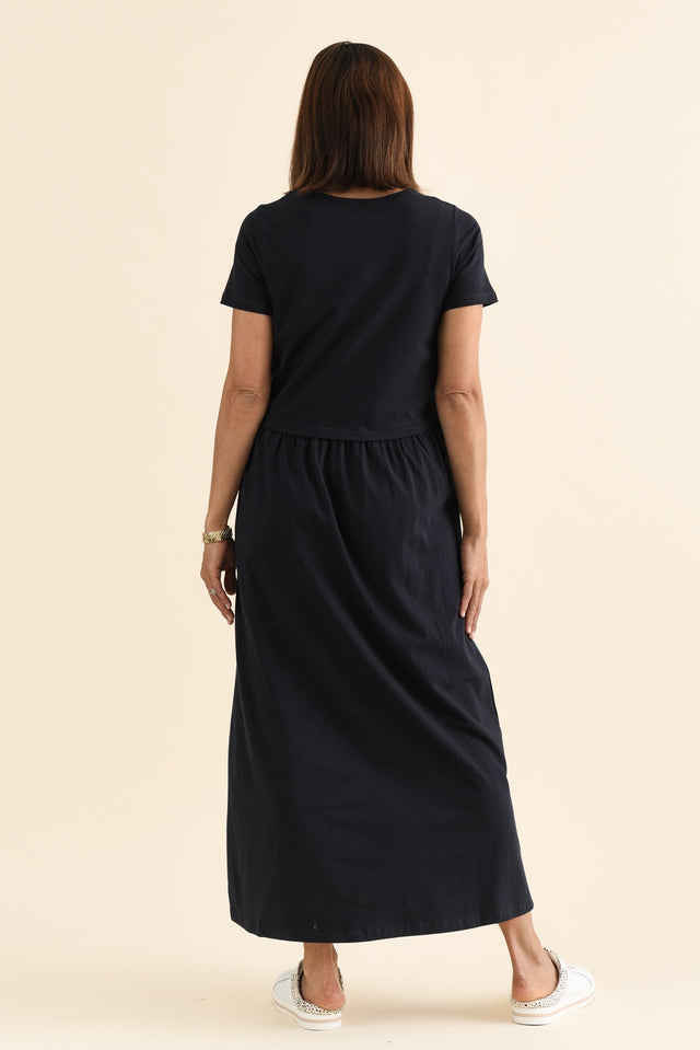 Deidra Navy Cotton Pocket Dress,Back,Brunette model,alt text|model:Cara image 4