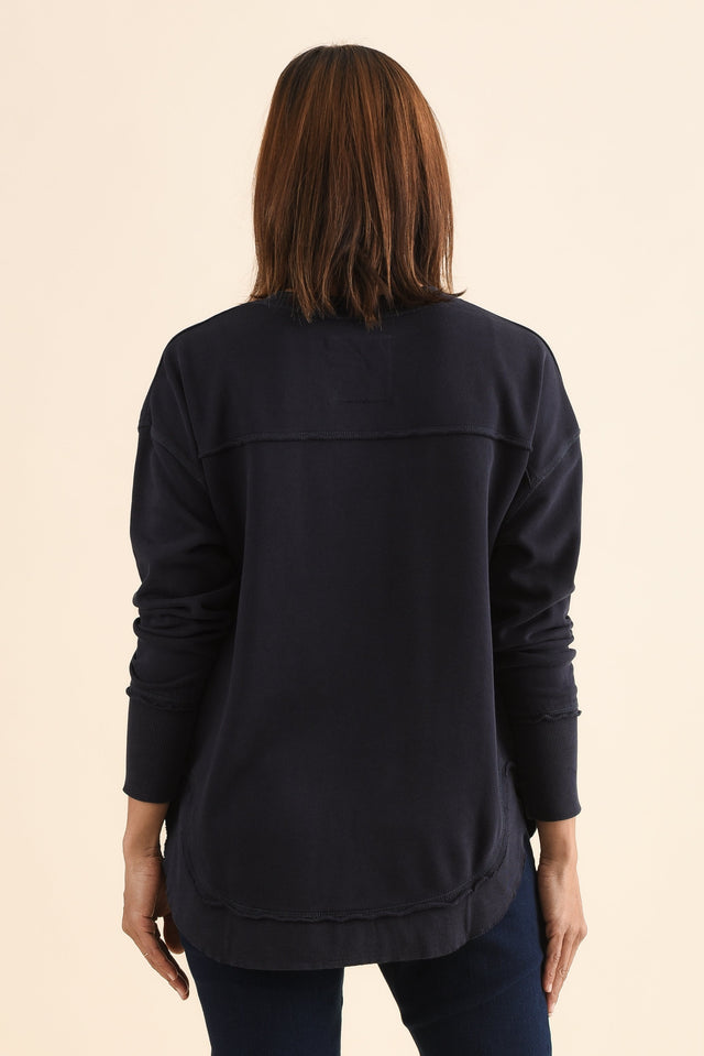 Delilah Navy Cotton Crewneck Sweatshirt,Back,Brunette model,alt text|model:Cara image 4