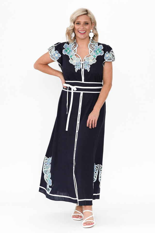 Delray Navy Lapis Embroidered Dress image 7