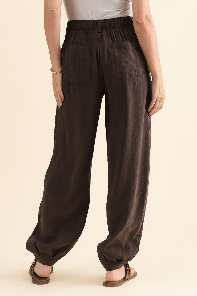 Demi Chocolate Pleated Pants,Side,Brunette model,alt text|model:MJ image 3