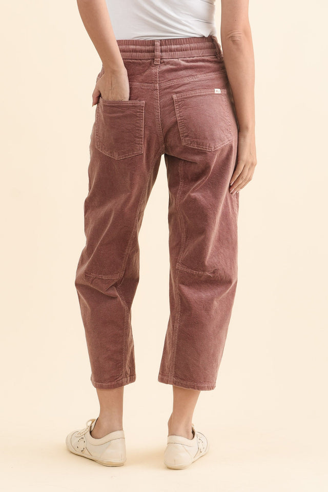 Denny Dusty Pink Corduroy Barrel Jeans,Brunette model,alt text|model:MJ image 5