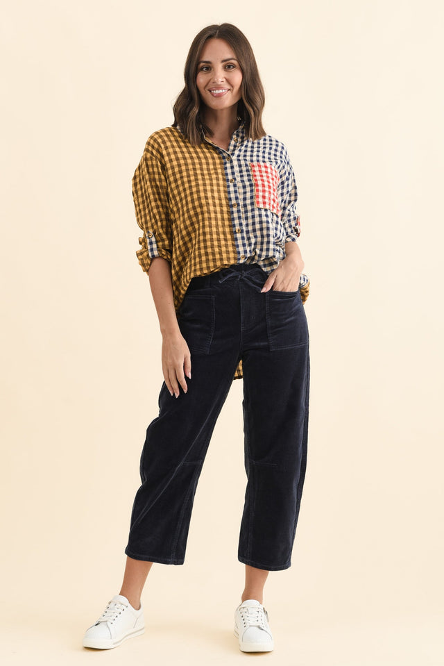 Denny Navy Corduroy Barrel Jeans,Brunette model,alt text|model:MJ image 8