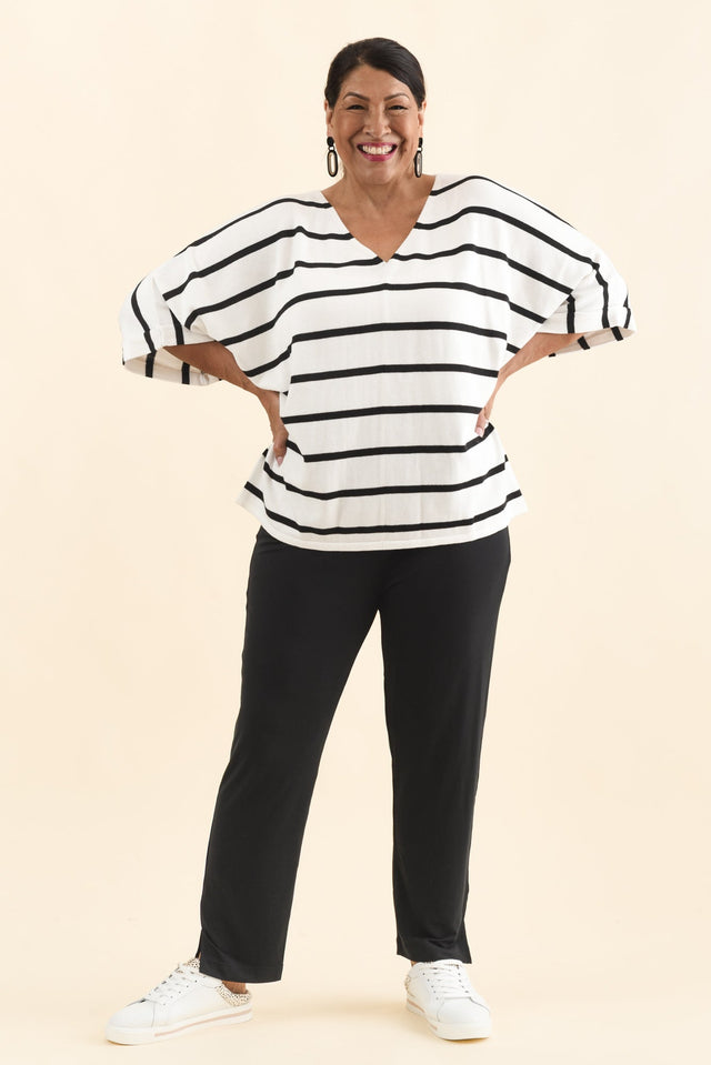 Derby White Stripe Cotton Blend Knit Top,Brunette model,alt text|model:Pilita image 10
