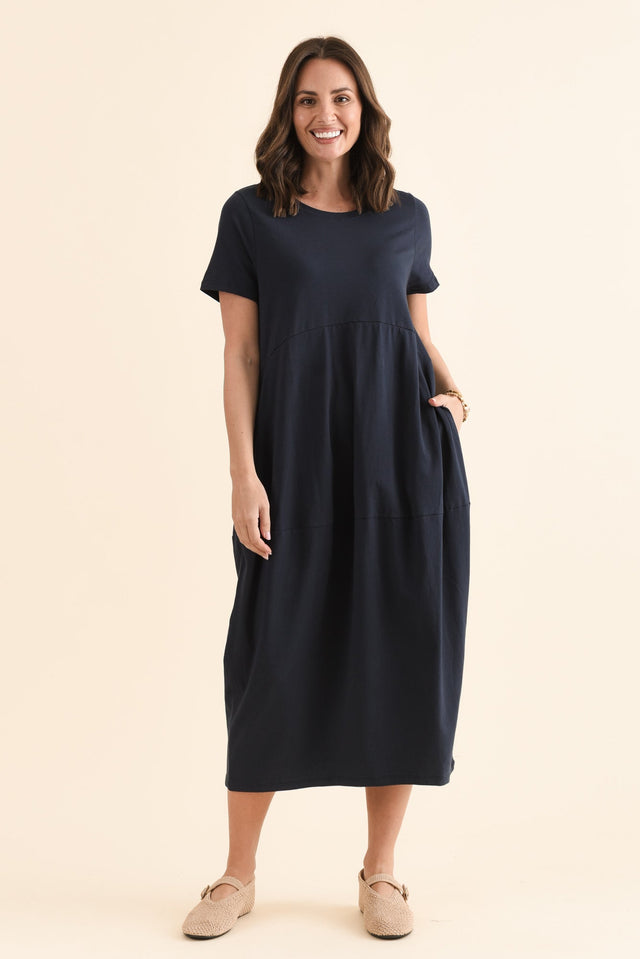 Diana Navy Cotton Pocket Dress,Full Body,Brunette model,alt text|model:MJ image 6