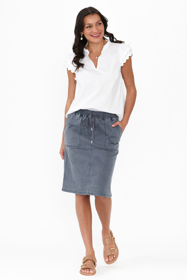 Dinah Washed Blue Cotton Drawstring Skirt,Brunette model,alt text|model:Brontie image 7