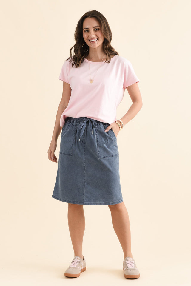 Dinah Washed Blue Cotton Drawstring Skirt,Full Body,Brunette model,alt text|model:MJ image 7