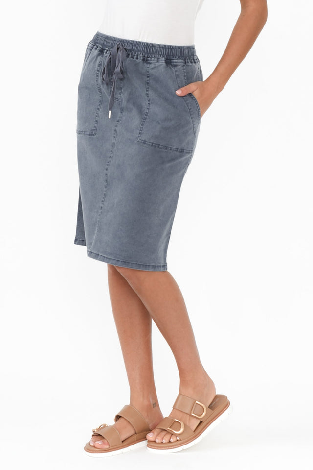 Dinah Washed Blue Cotton Drawstring Skirt,Brunette model,alt text|model:Brontie image 4