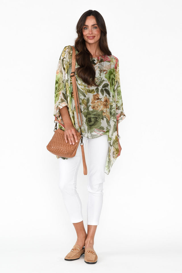 Dinu Green Floral Silk Layer Top