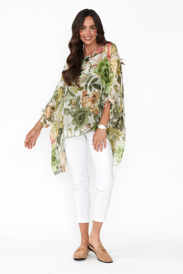 Dinu Green Floral Silk Layer Top