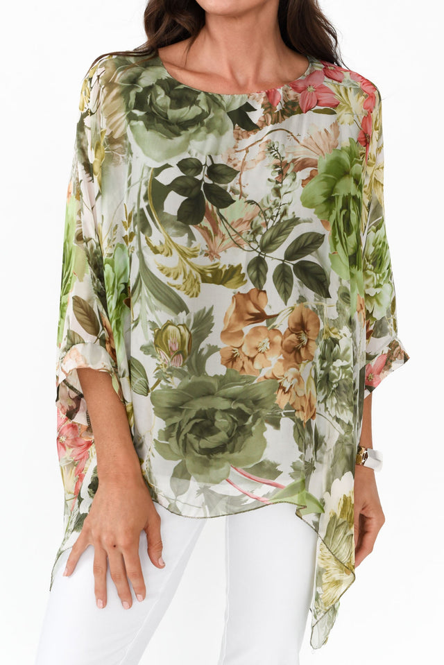 Dinu Green Floral Silk Layer Top