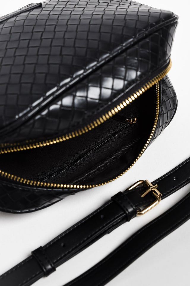 Disco Black Woven Crossbody Bag