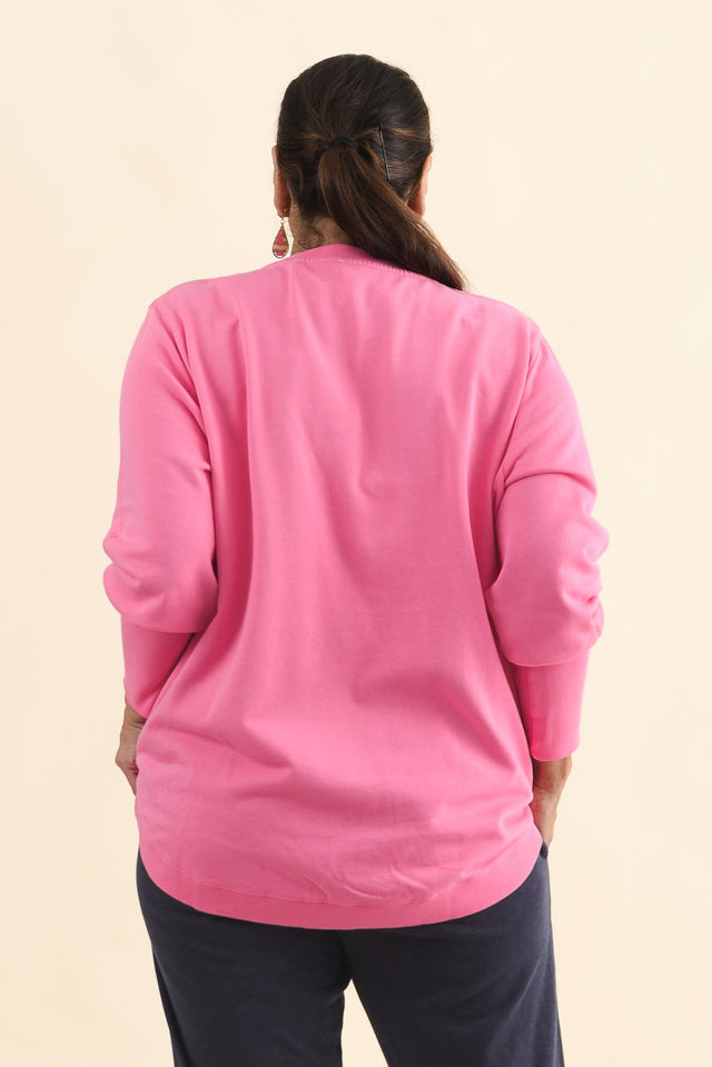Divine Hot Pink Cotton Crew Sweatshirt,Brunette model,alt text|model:Pilita image 12