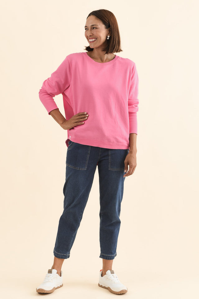 Divine Hot Pink Cotton Crew Sweatshirt,Brunette model,alt text|model:Cara image 8