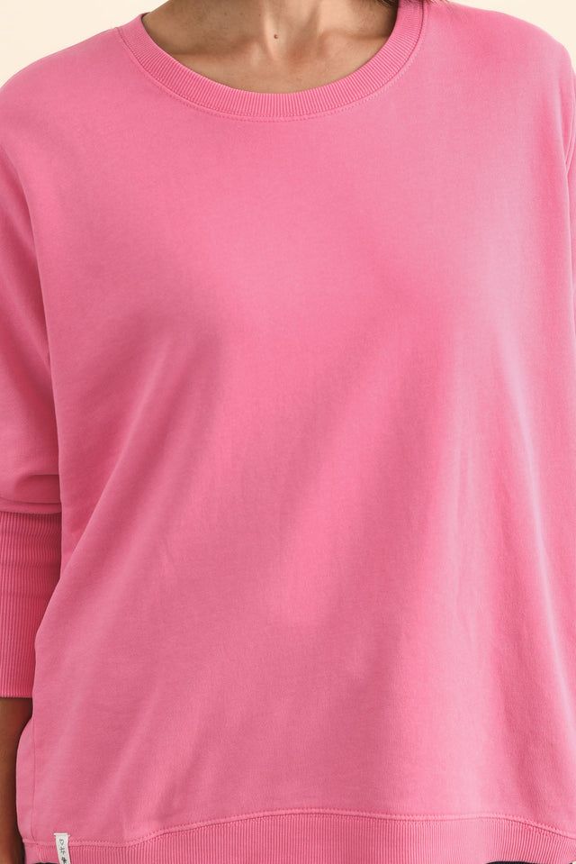 Divine Hot Pink Cotton Crew Sweatshirt,Brunette model,alt text|model:Cara image 7