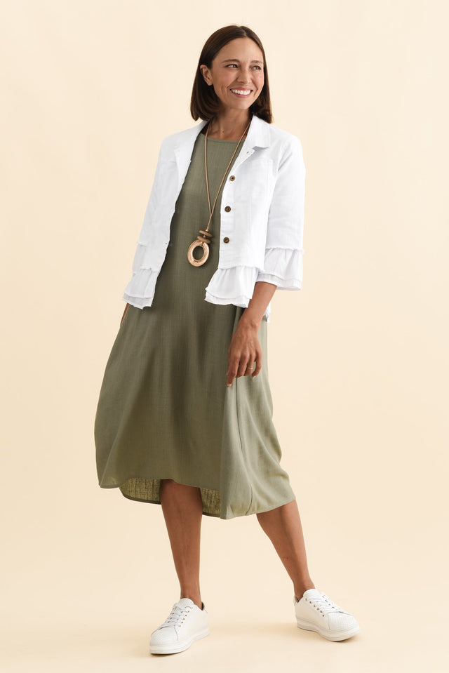 Dolores White Cotton Frill Jacket,Brunette model,alt text|model:Cara image 3