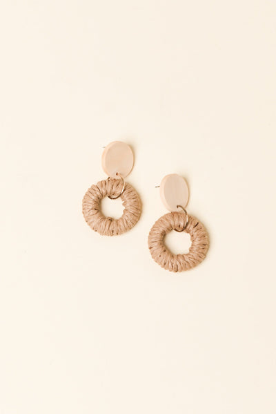 Dome Natural Rattan Disc Earrings