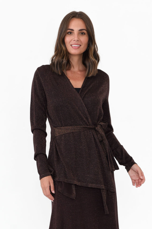 Domenica Brown Knit Tie Waist Cardigan    alt text|model:MJ