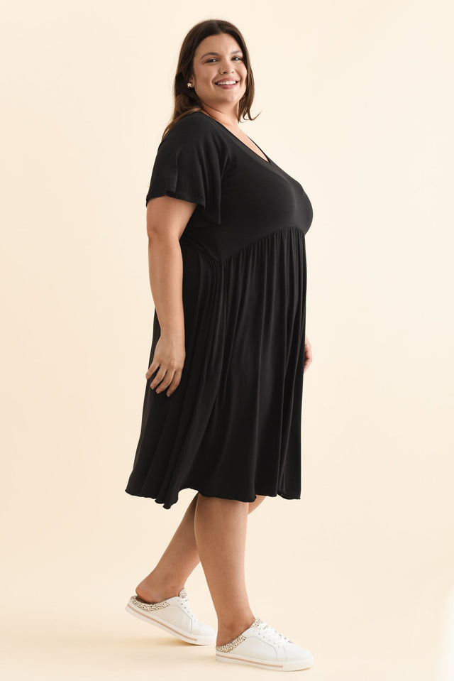Donna Black Gathered Dress,Brunette model,alt text|model:Gabby image 14