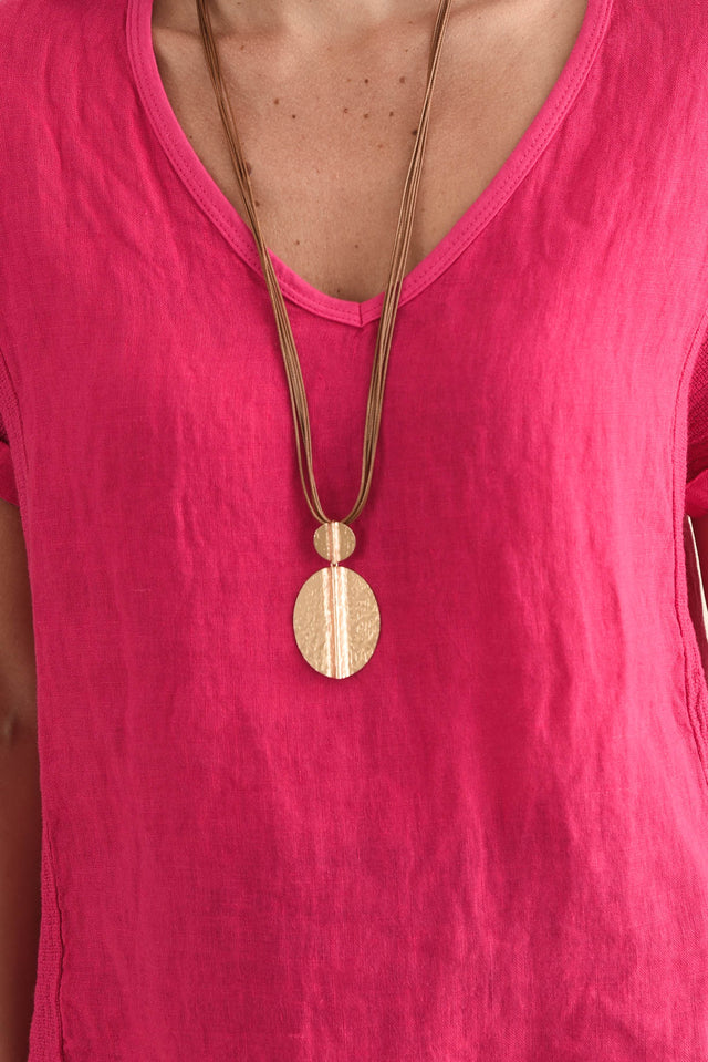Dorian Hot Pink Linen Cotton Top,Detail,Brunette model,alt text|model:MJ image 7