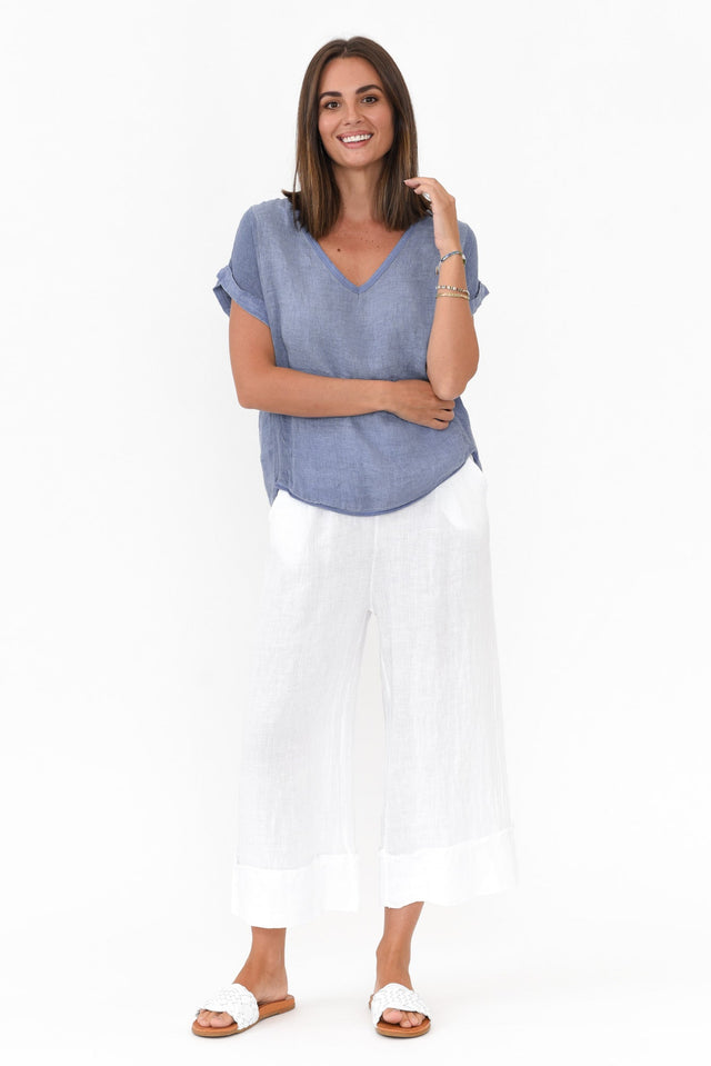 Dorian Steel Linen Cotton Top,Brunette model,alt text|model:MJ image 6