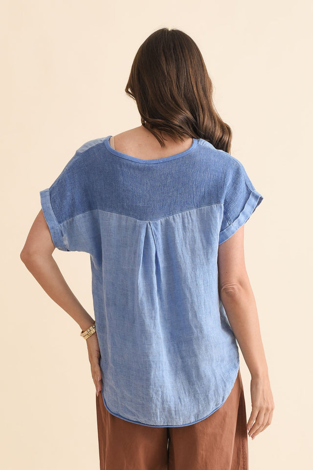 Dorian Steel Linen Cotton Top,Back,Brunette model,alt text|model:MJ image 4