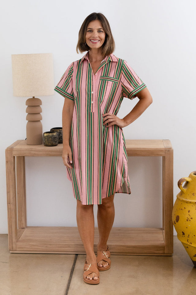 Dorina Green Stripe Cotton Shirt Dress,Lifestyle